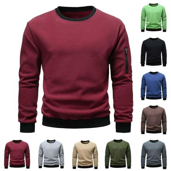 Momasggi Men's Fleece Sweatshirt Loose Fit Long Sleeve Crew Neck Sweatshirts Fashion Color Block Pullover Tops Fall Winter Casual Sweatshirts Gray S