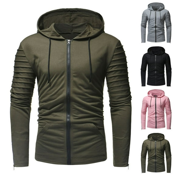 Momasggi Men's Full Zip Up Hoodie Lightweight Pleated Long Sleeve Hooded Jackets Slim Fit Solid Color Drawstring Hoodies Fall Winter Outdoor Workout Jacket with Pockets Dark Gray 3XL