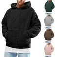 thumbnail image 1 of Momasggi Men's Fuzzy Sherpa Hoodie Loose Cozy Long Sleeve Drawstring Hooded Sweatshirts Solid Color Fall Winter Outdoor Pullover Tops with Pockets Gray L, 1 of 6