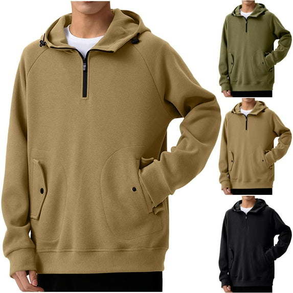 Momasggi Men's Oversized Half Zip Hoodies Big and Tall Long Sleeve Pullover Tops Fashion Solid Color Hooded Sweatshirts with Pockets Black 6XL