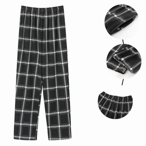 Momasggi Men's Pajama Pants Big and Tall Plaid Pj Pants Loose Casual Straight Lounge Pants Lightweight Soft Pajama Bottoms with Pockets Black 5XL