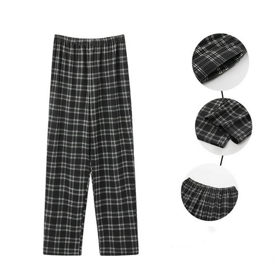 Momasggi Men's Plaid Pajama Pants Big and Tall Pjs Bottoms Lightweight Soft Pajama Bottoms Baggy Straight Leg Sleep Pants Casual Home Lounge Pants Black L