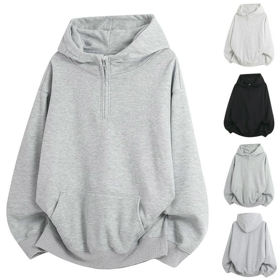 Momasggi Men's Quarter Zip Hoodies Loose Fit Long Sleeve Drop Shoulder Hooded Sweatshirt Fashion Solid Color Pullover Tops Oversized Hoodie with Pockets Gray 3XL