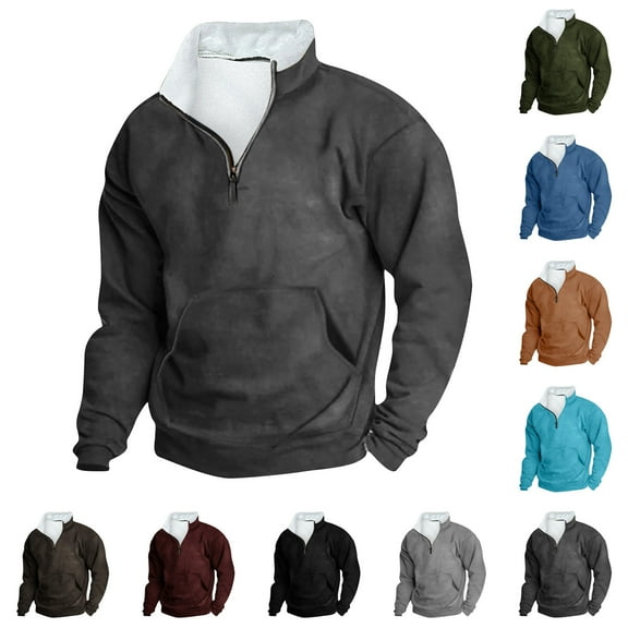 Momasggi Men's Quarter Zip Sweatshirts Winter Warm Fleece Sweatshirt Casual Long Sleeve Stand Collar Pullover Tops Big and Tall Sweatshirt with Pockets Army Green XL