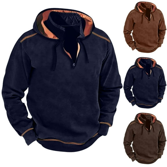 Momasggi Men's Tactical Hoodies Quarter Zipper Pullover Tops Fall Winter Fleece Hoodie Long Sleeve Drawstring Hooded Sweatshirts with Pockets Navy M