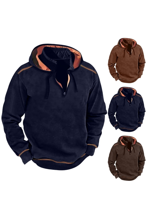 Men's Tactical Hoodies Quarter Zipper Pullover Tops Fall Winter Fleece Hoodie Long Sleeve Drawstring Hooded Sweatshirts with Pockets Navy M