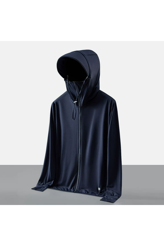Men's UPF 50+ Zipper Sun Hoodie Jacket Big and Tall Outdoor Fishing Hiking UV Protection Shirts Lightweight Breathable Quick Dry Tops with Pockets Dark Blue L
