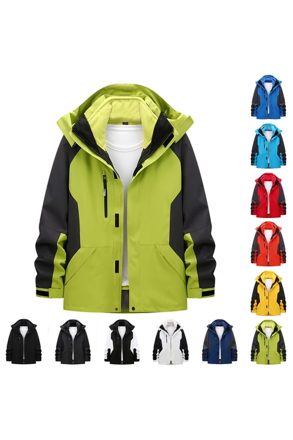 Men's Waterproof 3-in-1 Ski Jacket Warm Winter Snow Coat Fleece Inner Zip Up Hooded Windproof Coats Outdoor Hiking Jackets with Pockets Orange 3XL