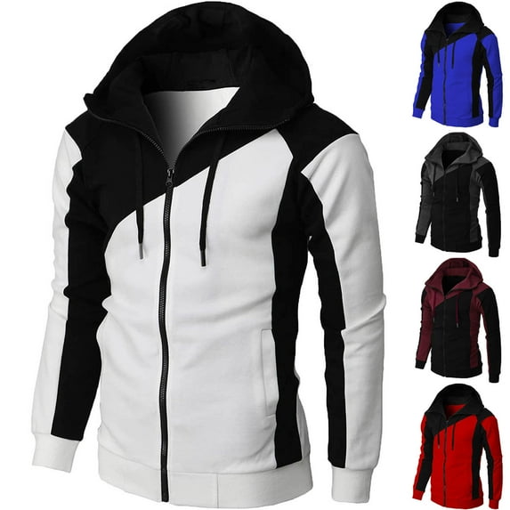 Momasggi Men's Zip Up Hoodies Fashion Color Block Sweatshirt Casual Athletic Pullover Fall Winter Fleece Jacket Lightweight Workout Coats with Pockets Blue XL