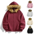 thumbnail image 1 of Momasggi Men's Zip Up Hoodies with Faux Fur Hood Fashion Long Sleeve Hooded Jacket Oversized Fall Winter Warm Sweatshirt Jackets with Pockets Black S, 1 of 9