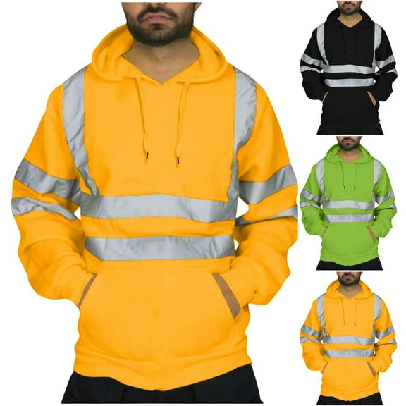 Momasggi Mens Big and Tall High Visibility Hoodies Reflective Strips Zipper Up Hooded Jacket Work Safety Sweatshirts High Vis Long Sleeve Hoodie with Pockets Green 2XL