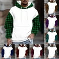 thumbnail image 1 of Momasggi Mens Big and Tall Hoodies Fall Winter Fleece Lined Pullover Tops Plaid Color Block Sweatshirt Drawstring Long Sleeve Hooded Sweatshirts Oversized Hoodie with Pockets Black 2XL, 1 of 6