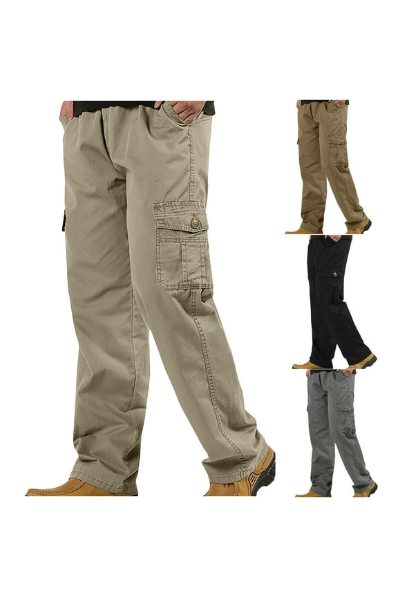 Mens Big and Tall Cargo Pants Casual Elastic Waist Joggers Lightweight Outdoor Hiking Work Pants with Multi Pockets Black 4XL