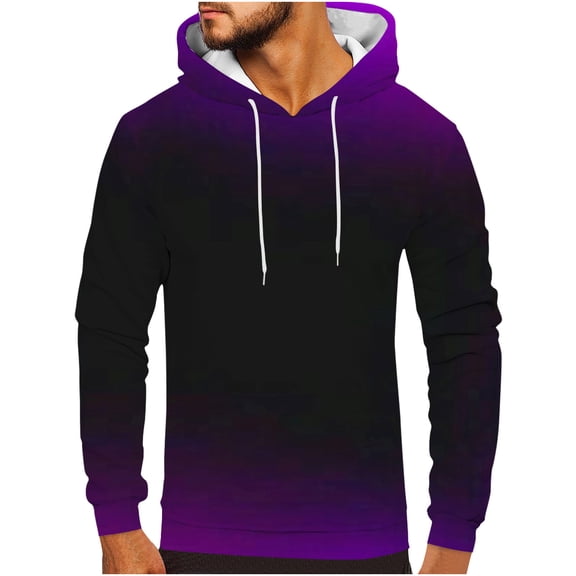 Momasggi Mens Big and Tall Hoodie Fashion Gradient Print Pullover Sweatshirts Loose Casual Long Sleeve Drawstring Hooded Sweatshirt Purple 6XL