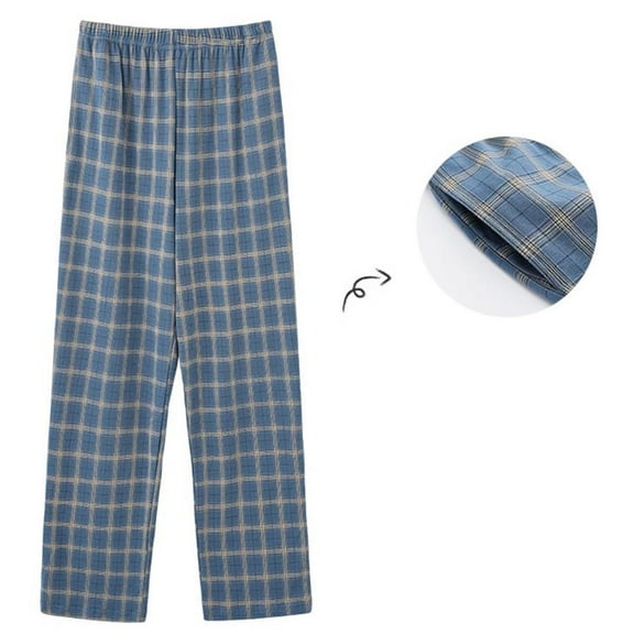 Momasggi Mens Big and Tall Pajama Bottom Plaid Sleep Pants Lightweight Soft Sleep Pants Loose Casual Home Lounge Pants Blue 4XL