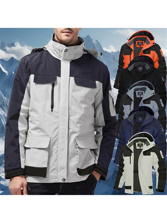 Mens Big and Tall Winter Jacket Waterproof Ski Jackets Snow Coat Warm Rain Jacket with Hood Windbreaker Dark Blue 4XL