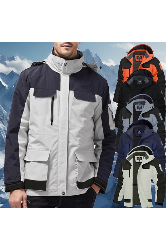 Mens Big and Tall Winter Jacket Waterproof Ski Jackets Snow Coat Warm Rain Jacket with Hood Windbreaker Orange XS