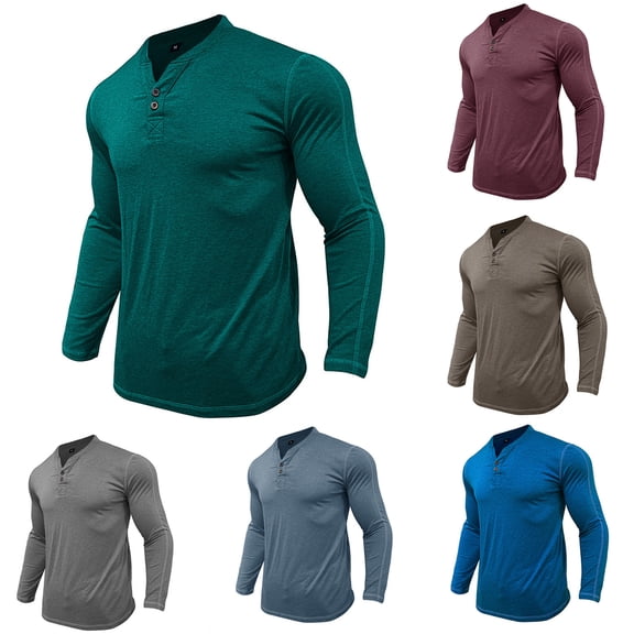 Momasggi Mens Button Henley Shirt Lightweight Soft Long Sleeve T Shirts Fall Winter Casual Shirts Solid Color Basic Pullover Tops Blue 3XL