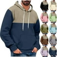 thumbnail image 1 of Momasggi Mens Color Block Hoodies with Pockets Fall Winter Long Sleeve Fleece Pullover Tops Casual Drawstring Hooded Sweatshirts with Pockets Beige L, 1 of 5