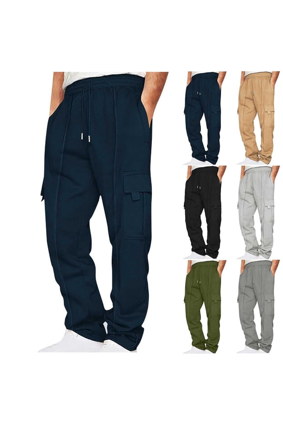 Mens Fleece Cargo Sweatpants Baggy Joggers Pants Casual Elastic Waist Drawstring Workout Pants with Pockets Navy XL