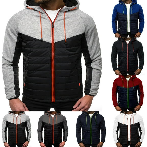 Momasggi Mens Full Zip Hoodies Lightweight Quilted Hooded Sweatshirts Loose Comfy Long Sleeve Hoodie Fall Winter Warm Outdoor Athletic Running Jackets with Pockets Blue 2XL