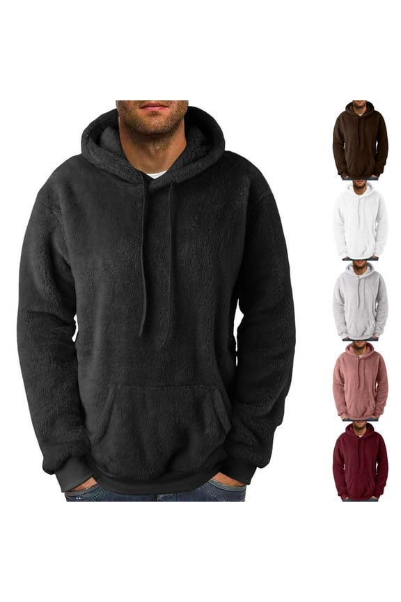 Mens Fuzzy Sherpa Hoodie Loose Cozy Long Sleeve Drawstring Hooded Sweatshirts Big and Tall Fall Winter Fleece Pullover Tops with Pockets Wine 5XL