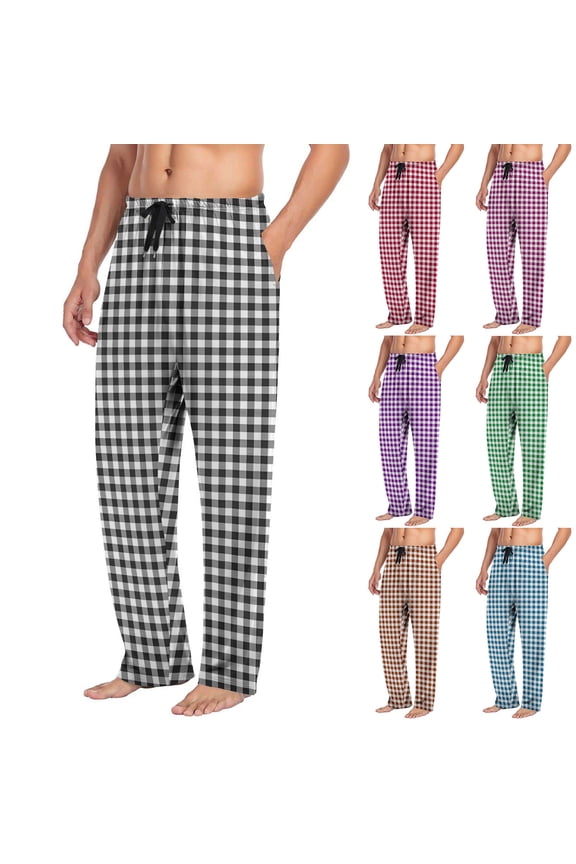 Mens Pajama Pants Plaid Pajama Pants Drawstring Elastic Waist Lounge Pant Loose Casual Straight Leg Pj Bottoms Lightweight Soft Sleep Pants with Pockets Red 2XL