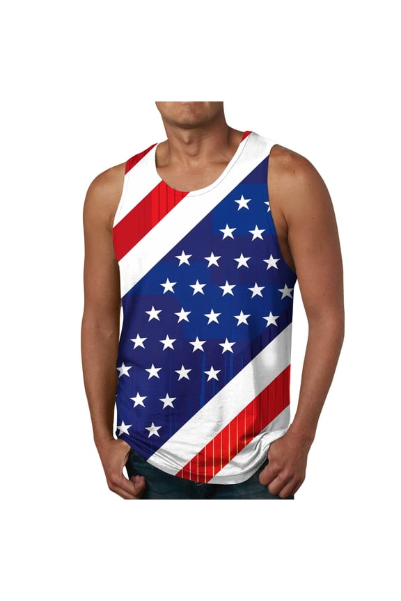 Mens Patriotic Tank Tops American Flag Printed Sleeveless Shirts 4th of July Sleeveless Crewneck Tanks Big and Tall Summer Tank Top Multicolor 5XL