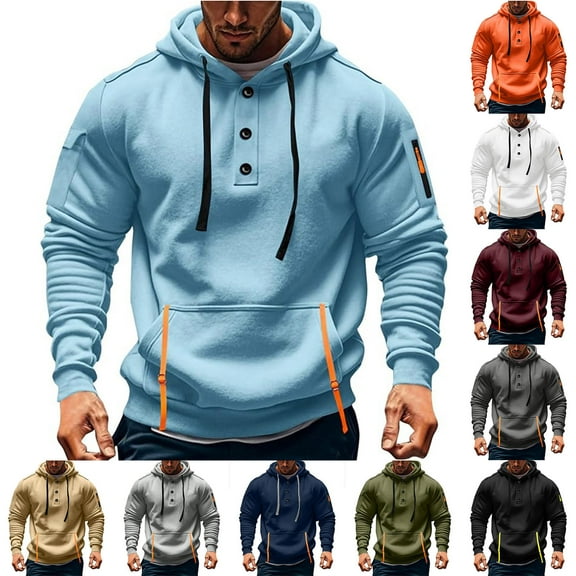 Momasggi Mens Quarter Button Hoodies Casual Long Sleeve Drawstring Hooded Sweatshirts Outdoor Tactical Hoodie with Pockets Army Green L