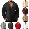 thumbnail image 1 of Momasggi Mens Quarter Zip Sweatshirt Casual Long Sleeve Stand Collar Pullover Tops Fashion Solid Color Sweatshirts Wine 3XL, 1 of 7