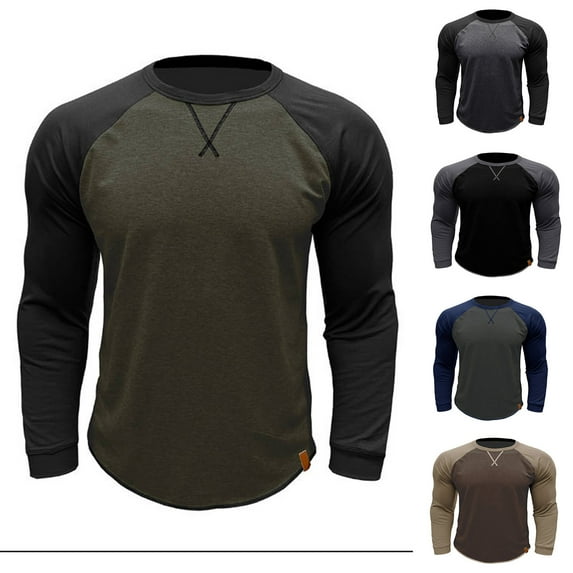 Momasggi Mens Raglan Long Sleeve Shirts Vintage Color Block Muscle Gym Workout Athletic Shirt Slim Fit Crew Neck Tops Dark Gray S