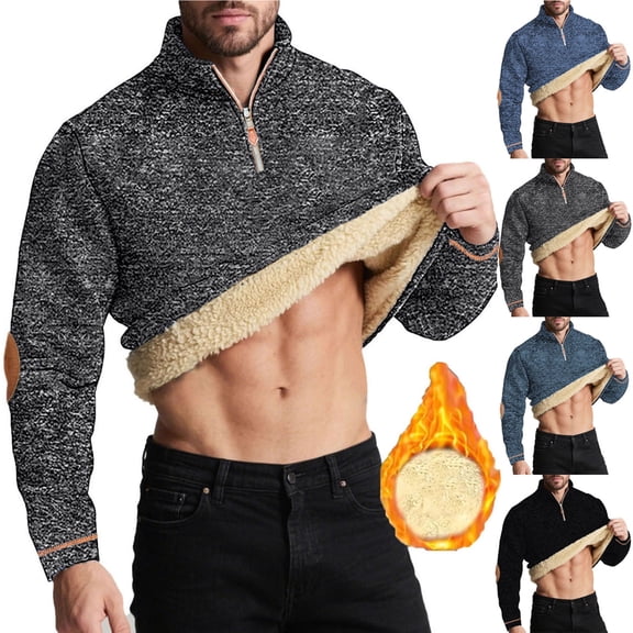 Momasggi Mens Sherpa Fleece Lined Sweatshirts Quarter Zip Stand Collar Pullover Tops Casual Long Sleeve Sweatshirts Fall Winter Thick Warm Sweatshirt Dark Gray L