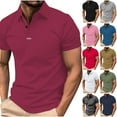 thumbnail image 1 of Momasggi Mens Short Sleeve Shirts Dressy Casual Button Down Lapel T Shirt Fashion Solid Color Tees Loose Fit Summer V Neck Tshirts Blue XL, 1 of 6