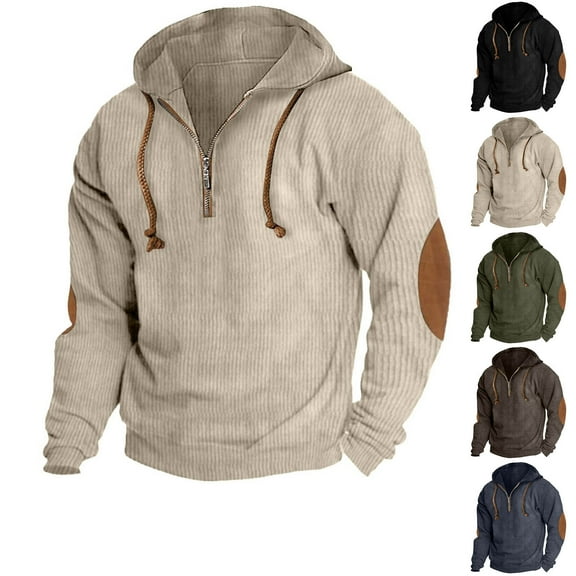 Momasggi Mens Vintage Corduroy Hoodies Casual Quarter Zip Pullover Tops Drawstring Long Sleeve Hooded Sweatshirts Outdoor Running Hiking Hoodie Navy M