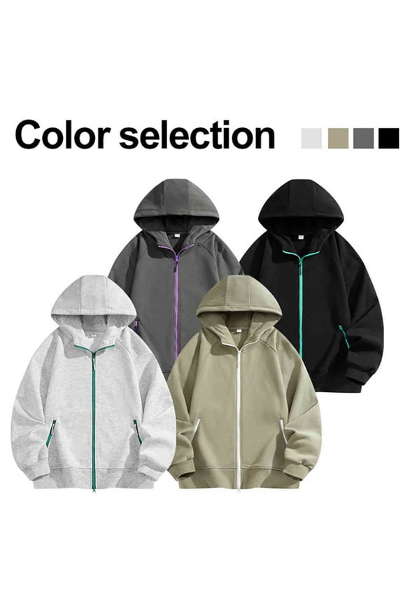 Mens Zip Up Hoodie Lightweight Long Sleeve Hooded Jackets with Zip Pockets Fashion Color Block Sweatshirts Loose Fit Workout Hoodies Coat Gray M
