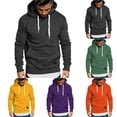 thumbnail image 1 of Momasggi Pullover Hoodies for Men Solid Color Long Sleeve Drawstring Hooded Sweatshirt Fall Winter Warm Fleece Pullover Tops with Pockets Yellow L, 1 of 6