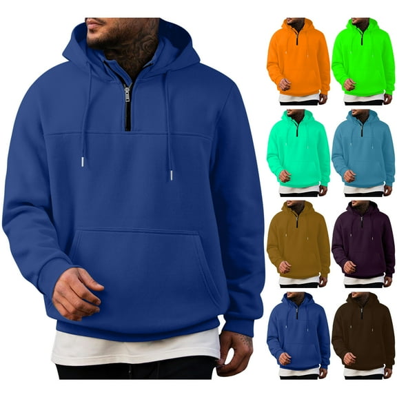 Momasggi Quarter Zip Hoodies for Men Big and Tall Athletic Hooded Sweatshirt Oversized Drawstring Long Sleeve Pullover Tops with Pockets Orange 3XL