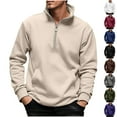 thumbnail image 1 of Momasggi Quarter Zip Sweatshirts for Men Casual Long Sleeve Stand Collar Pullover Tops Winter Warm Fleece Sweatshirts Solid Color Outdoor Sweatshirt with Pockets Brown M, 1 of 8