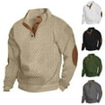 thumbnail image 1 of Momasggi Quater Button Sweatshirt for Men Casual Stand Collar Pullover Tops Fashion Textured Sweatshirt Fall Winter Long Sleeve Sweatshirts with Elbow Patches Black M, 1 of 5