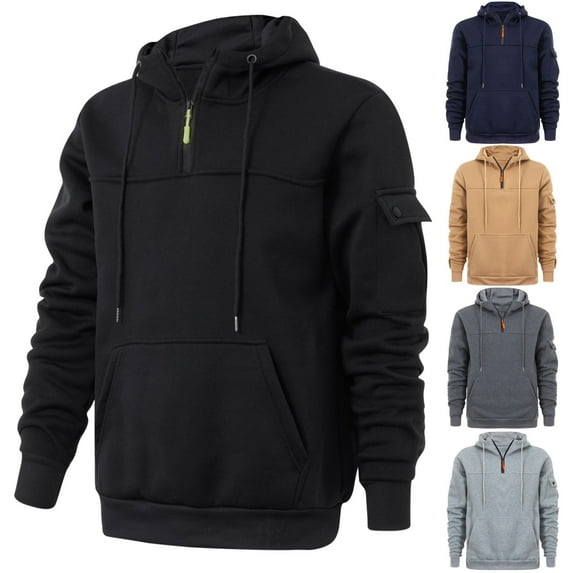 Momasggi Tactical Hoodies for Men Quarter Zip Pullover Tops Drawstring Long Sleeve Fleece Hooded Sweatshirts Fall Winter Outdoor Hoodie with Pockets Khaki 2XL
