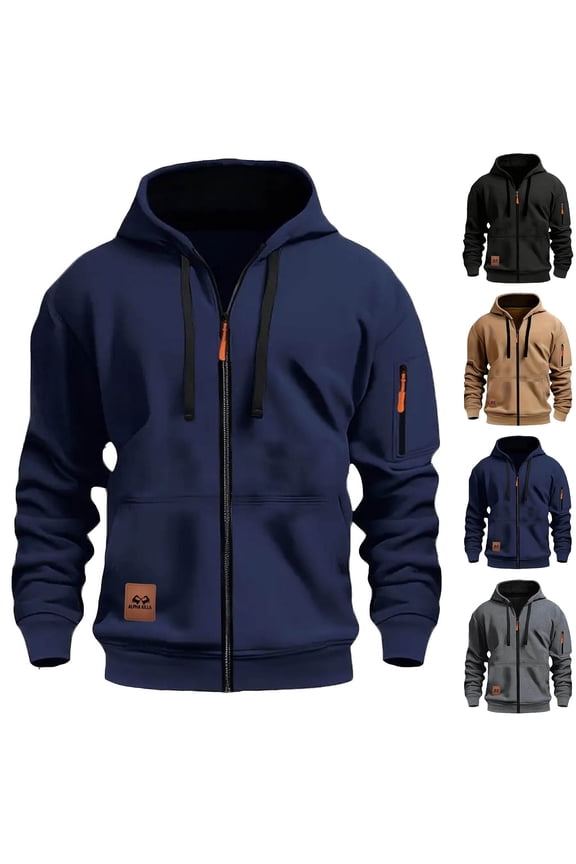 Tactical Hoodies for Men Full Zip Hooded Jacket Fall Long Sleeve Drawstring Sweatshirt Casual Workout Athletic Outfits with Pockets Navy 3XL