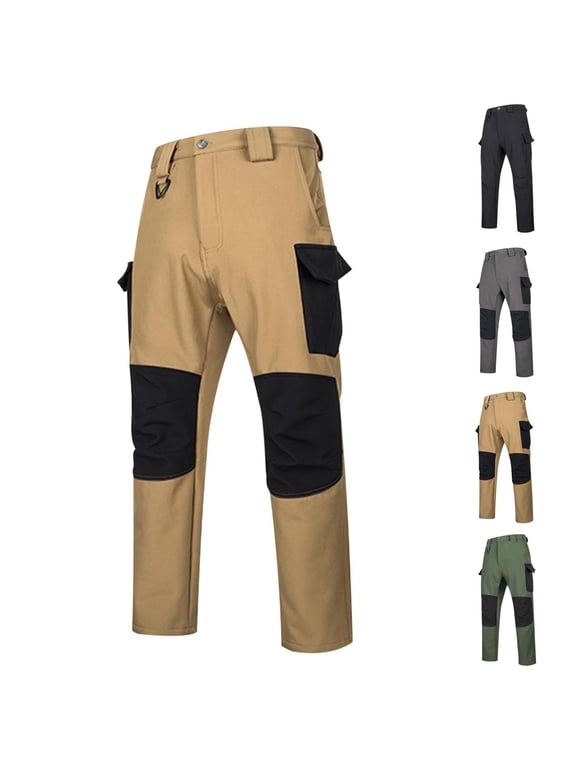 Tactical Pants for Men Loose Fit Double Knee Work Pant Color Block Pants Outdoor Hiking Cargo Pants with Multi Pockets Black XL