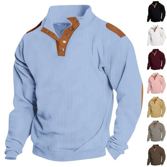 Momasggi Tactical Sweatshirt for Men Casual Mock Neck Button Down Pullover Tops Fall Winter Long Sleeve Sweatshirts with Elbow Patches Outdoor Workout Sweatshirts Red 2XL