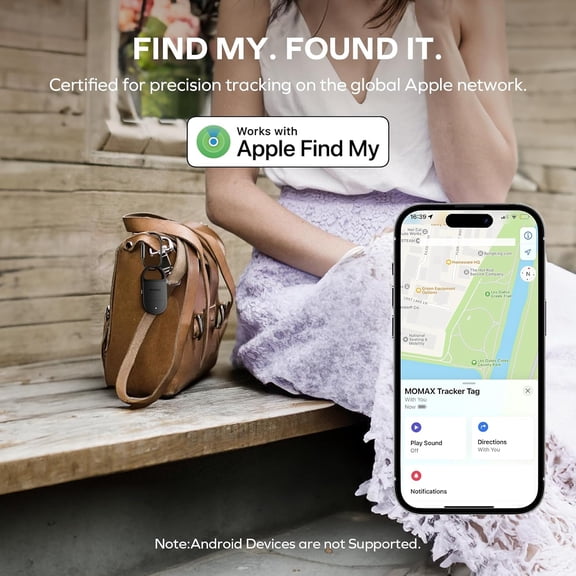 Momax Key Finder Tracker Tag  Smart Personal Alarm Rechargeable Tracking Device with SOS Alert & LED Strobe, Find My (iOS Only), Anti-Lost Tags with Keychain, Travel Gadget for Women, Girls, White