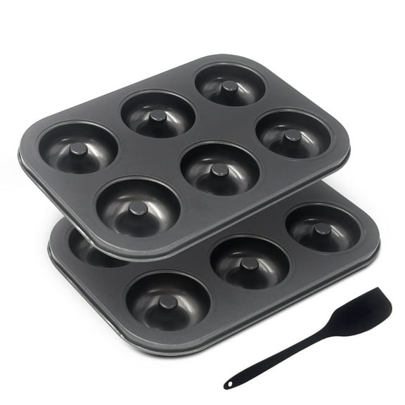 Mombake Donut Pans Non-stick Baking Pans for Donuts 6-Cavity with a Scraper(2-Count, Grey)