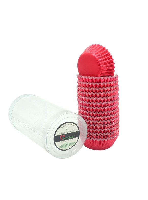 Mombake Mini Foil Red Cupcake Liners Muffin Baking Cups for Party and More, 300-Count