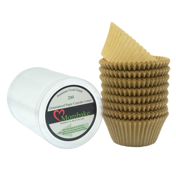 Mombake Premium Nature Greaseproof Cupcake Liners Muffin Paper Baking Cups Standard Size, 200-Count