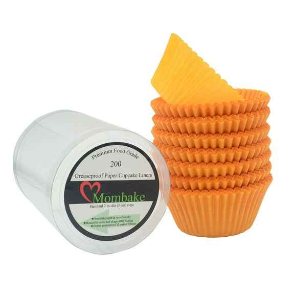 Mombake Premium Orange Greaseproof Cupcake Liners Muffin Paper Baking Cups Standard Size, 200-Count
