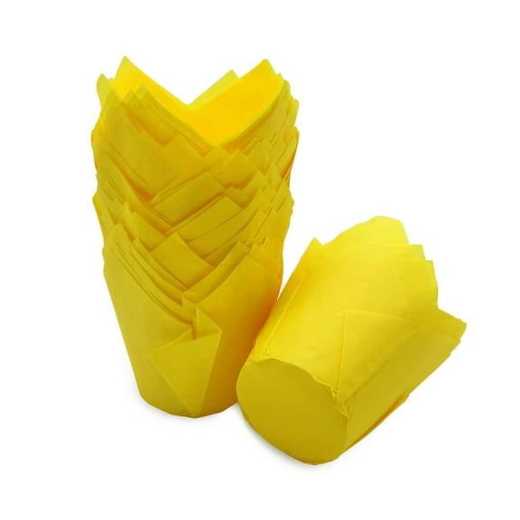 Mombake Tulip Cupcake Liners Yellow Standard, Unbleached Premium Greaseproof Baking Cups, 50-Count