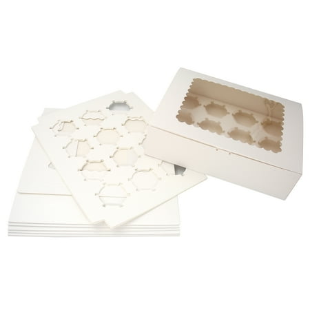 Mombake White Cupcake Boxes Hold 12 Disposable Muffin Containers with Inserts and Transparent Window, 6-Pack